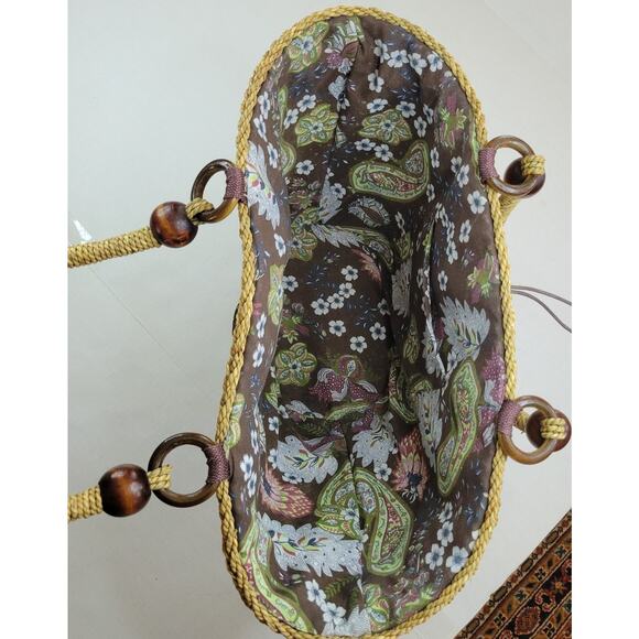 Woven Straw Summer Tote Beach Fashion Handbag Shoulder Bag Paisley Brown Beads - Picture 5 of 7